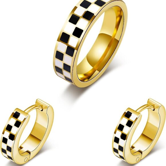 Jewelry - Checkered Jewelry Set Women 18K Gold Plated Stainless Steel Gift-Ready